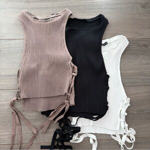 ZARA Sleeveless Ribbed Knit Tops X3 - Black, White, and Brown
